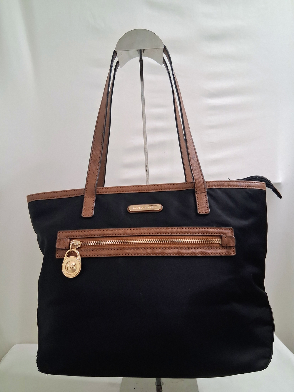 Michael Kors Black And Tan Nylon Tote--Heavily Worn Handles